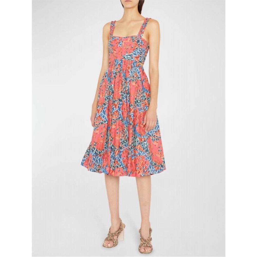 NWT //ULLA JOHNSON // Olympia Cutout-Waist Fit&Flare Midi Dress // flamingo // 6